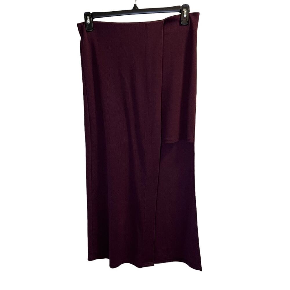 Venus Long Knit Skirt with high split seam Mini, Size L Burgundy Elastic Waist